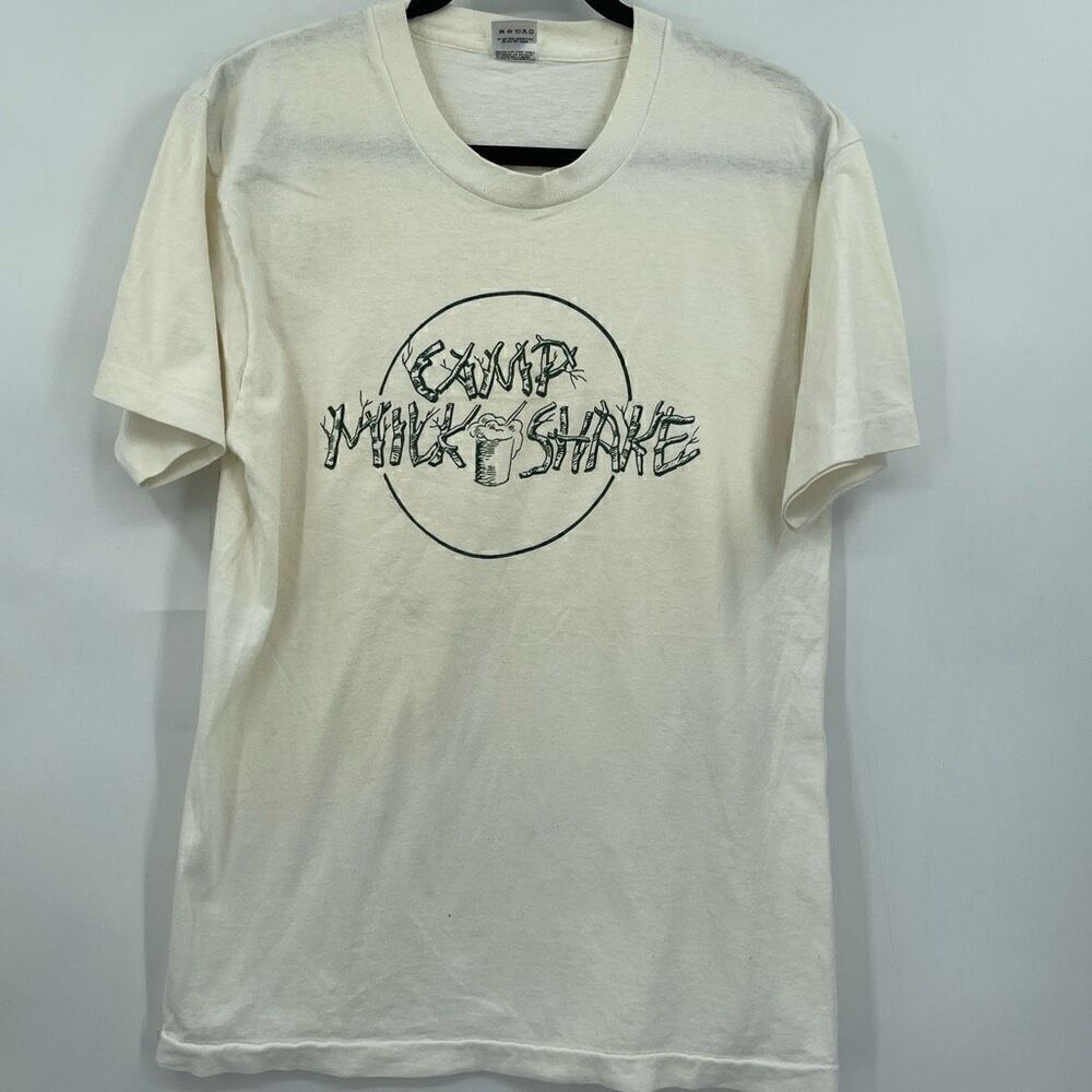 Fruit of the Loom White Cotton Camp Milk Shake Short Sleeves T-Shirt Large